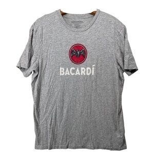 Bacardi Adult TShirt Sz XL Gray Short-Slv Crew Neck Logo Spell-Out Bat Casual